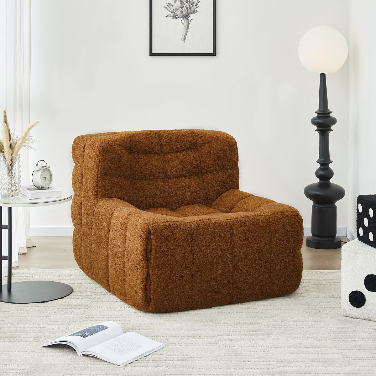 Chair Sofa Sherpa Beanbag Chair Couch Armless Tufted Bean Bag Lounge Soft Comfy Chair, Beige