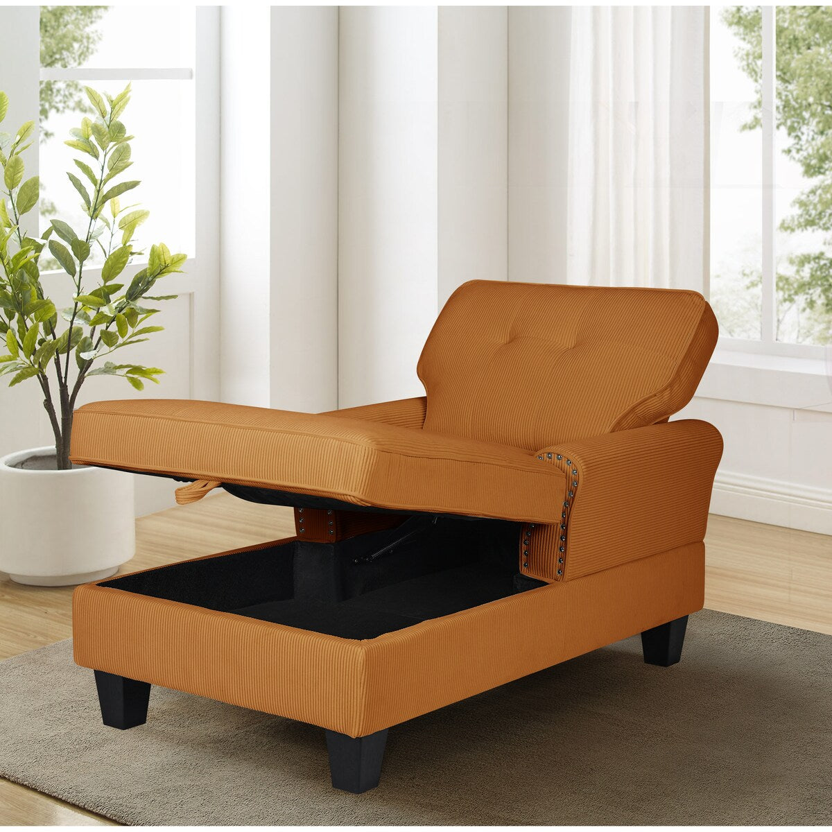 Chaise Lounge Indoor Sleeper Sofa Bed Chair Upholstered Lounge Chair for Bedroom Living Room with Rivets Beige