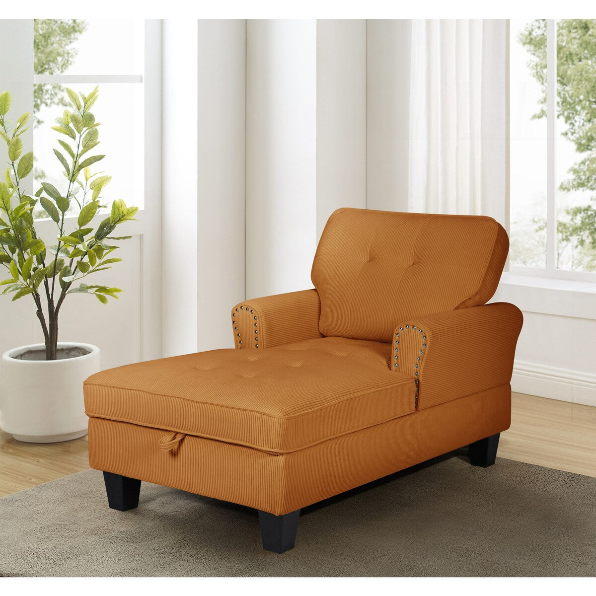 Chaise Lounge Indoor Sleeper Sofa Bed Chair Upholstered Lounge Chair for Bedroom Living Room with Rivets Beige