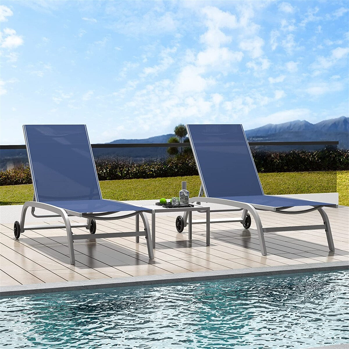 Chaise Lounge Outdoor Set of 2, Lounge Chairs for Outside with Wheels, Outdoor Lounge Chairs with 5 Adjustable Position - N/A