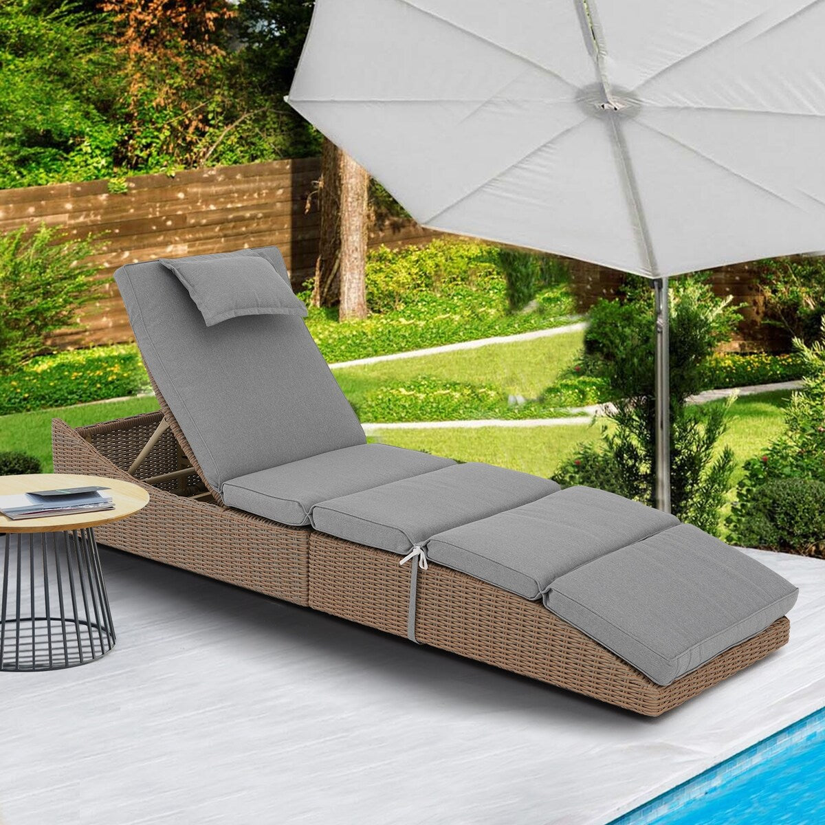 Chaise Lounge Outdoor, Patio Chaise Lounge Chair, Pool Chaise Lounge for Sun Tanning Lay Flat Poolside Lounger