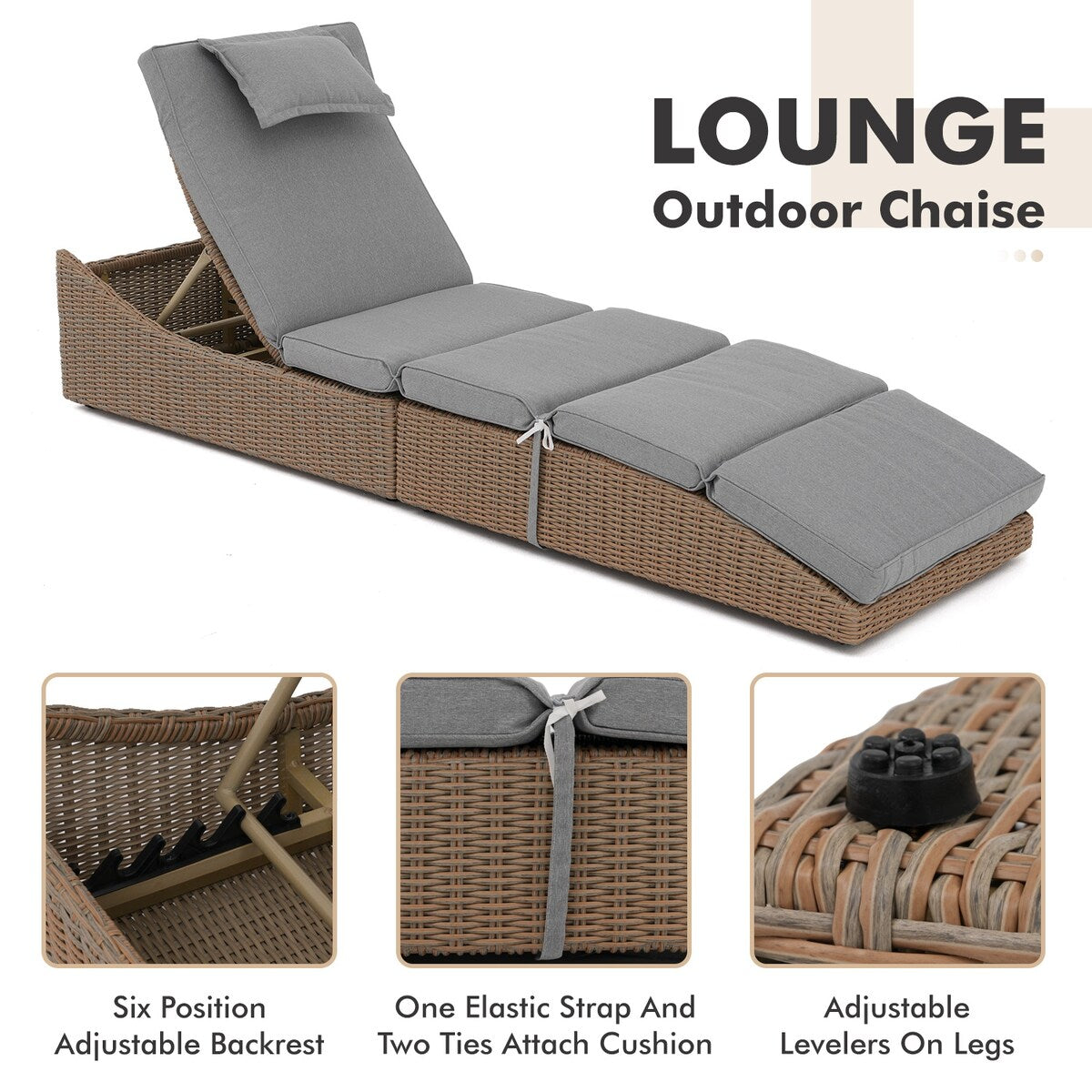 Chaise Lounge Outdoor, Patio Chaise Lounge Chair, Pool Chaise Lounge for Sun Tanning Lay Flat Poolside Lounger