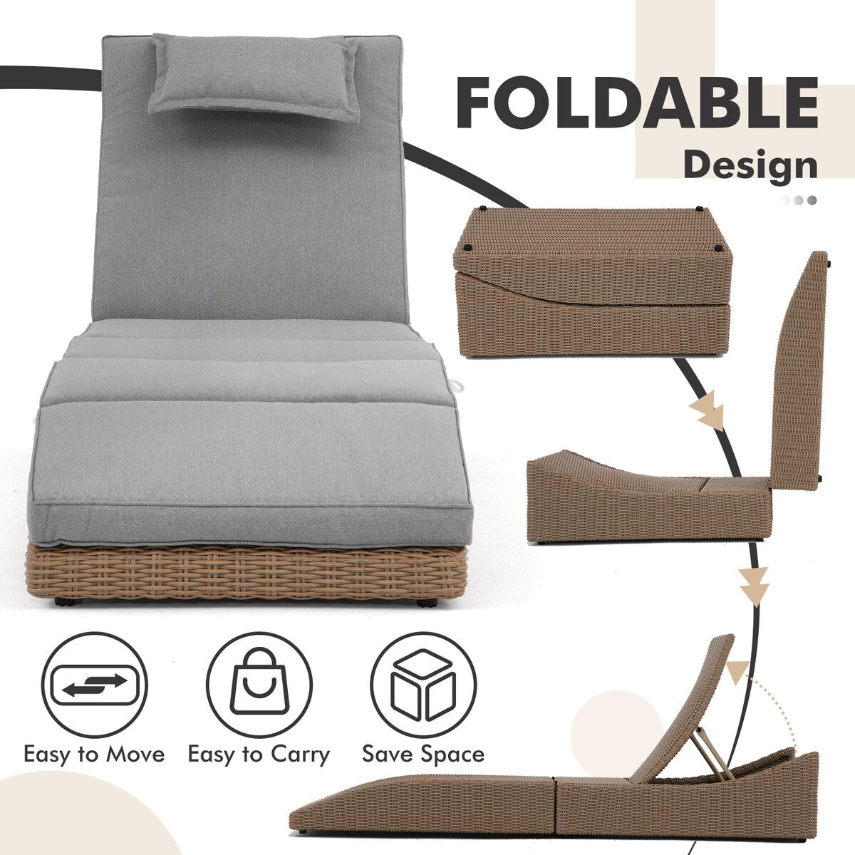 Chaise Lounge Outdoor, Patio Chaise Lounge Chair, Pool Chaise Lounge for Sun Tanning Lay Flat Poolside Lounger