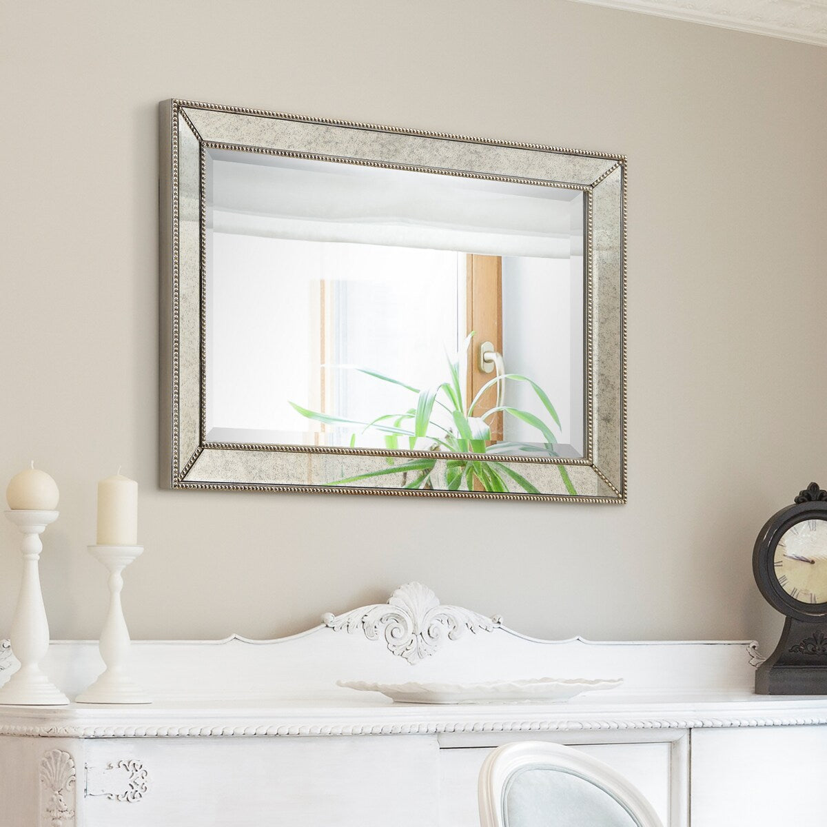 Champagne Bead Beveled Rectangular Wall Mirror - Clear