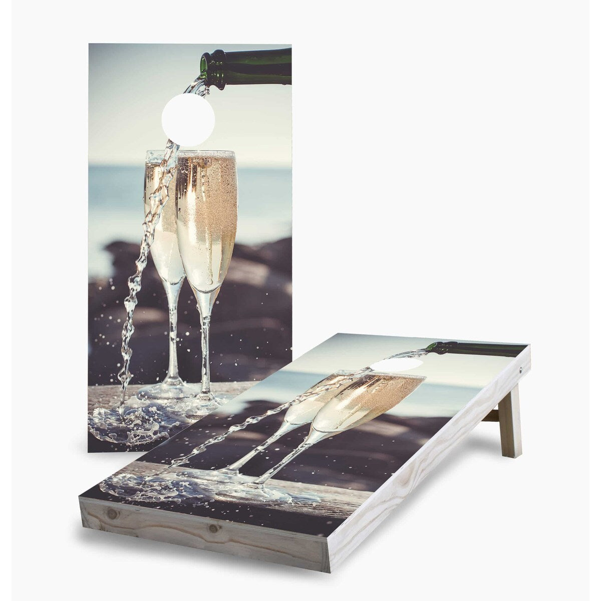 Champagne Pour on the Beach Cornhole Boards