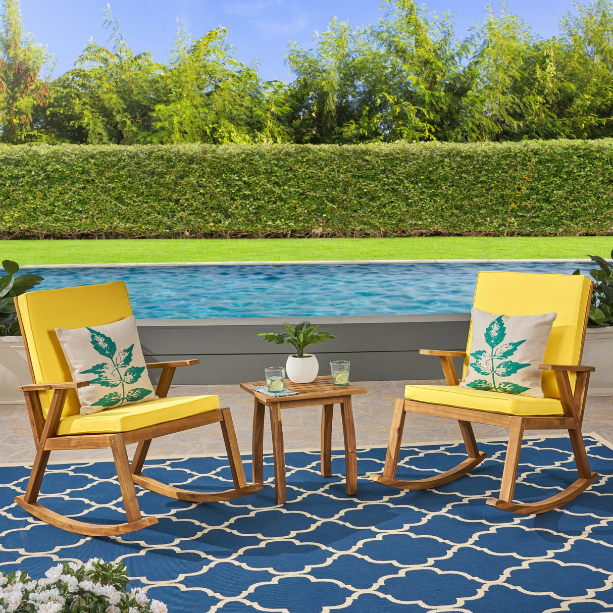 Champlain Acacia 3-piece Outdoor Rocking Chair Chat Set by Christopher Knight Home