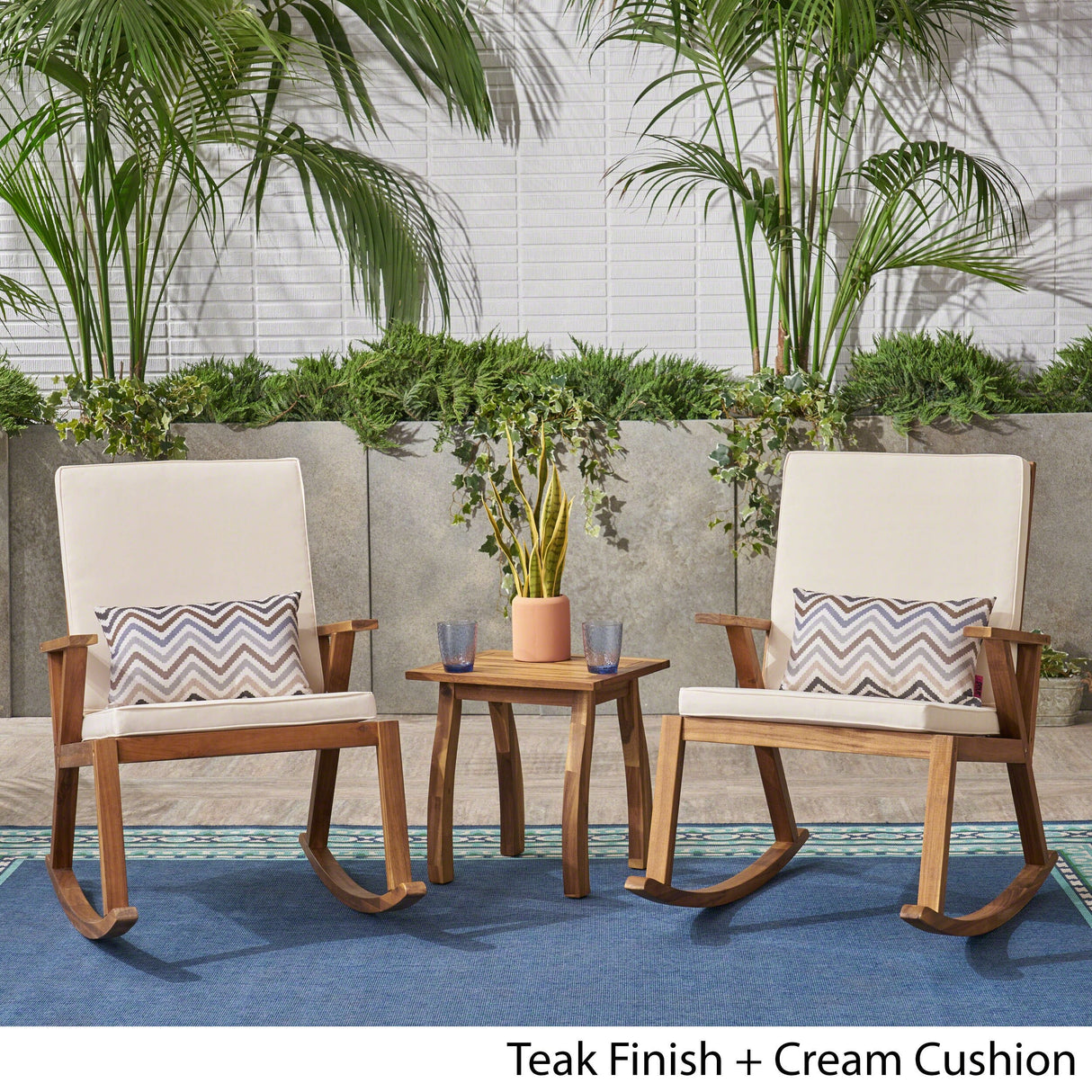 Champlain Acacia 3-piece Outdoor Rocking Chair Chat Set by Christopher Knight Home