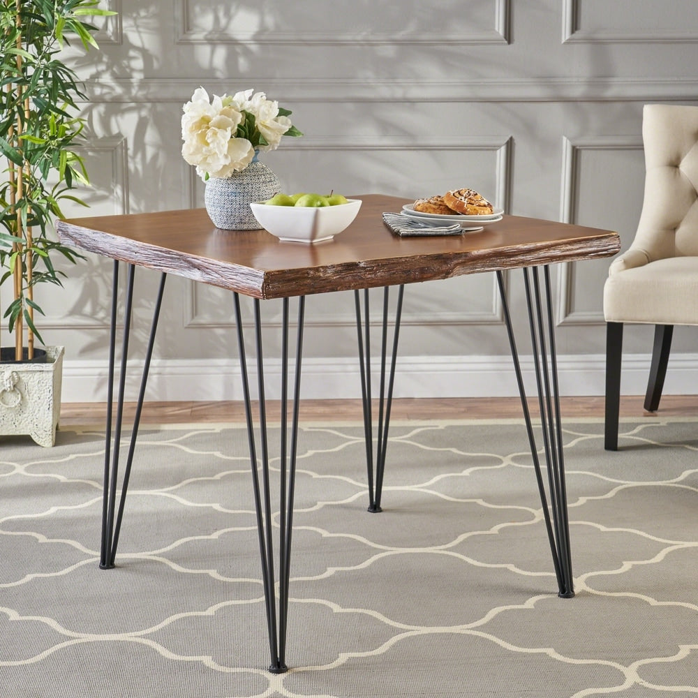 Chana Industrial Faux Live Edge Square Dining Table by Christopher Knight Home - natural + black