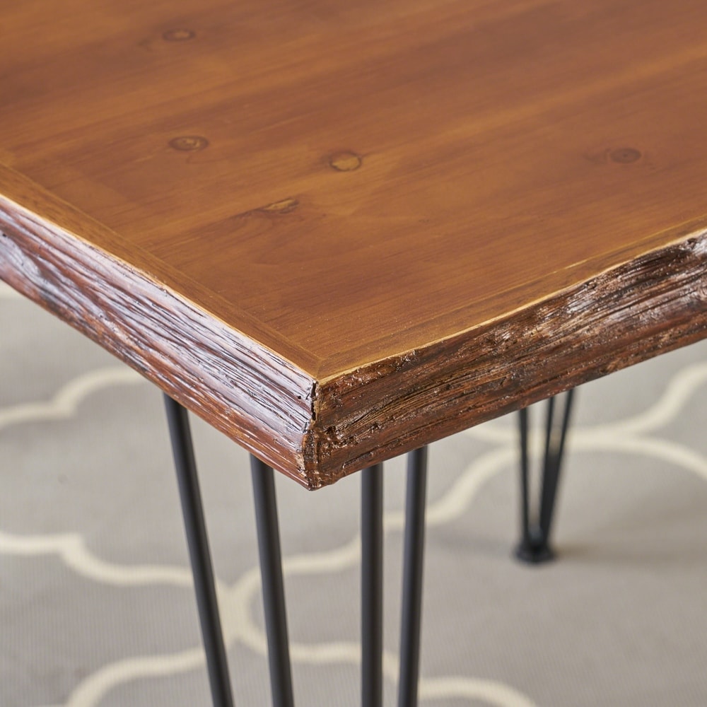 Chana Industrial Faux Live Edge Square Dining Table by Christopher Knight Home - natural + black