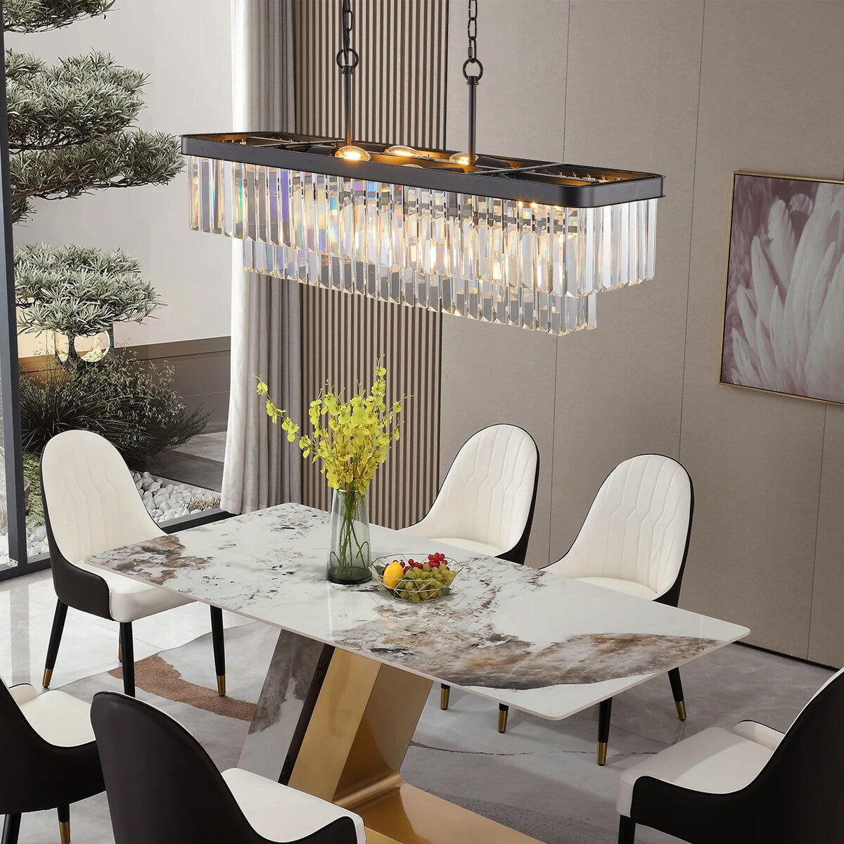 Chandeliers,Rectangular Crystal Chandelier Adjustable,E12 Modern Industrial Crystal Lights,Farmhouse Iron Ceiling Hanging Light