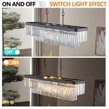 Chandeliers,Rectangular Crystal Chandelier Adjustable,E12 Modern Industrial Crystal Lights,Farmhouse Iron Ceiling Hanging Light