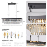 Chandeliers,Rectangular Crystal Chandelier Adjustable,E12 Modern Industrial Crystal Lights,Farmhouse Iron Ceiling Hanging Light