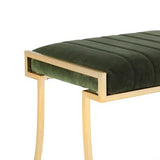 Channel Tufted Fabric Vanity Stool with Metal Legs, Green and Gold