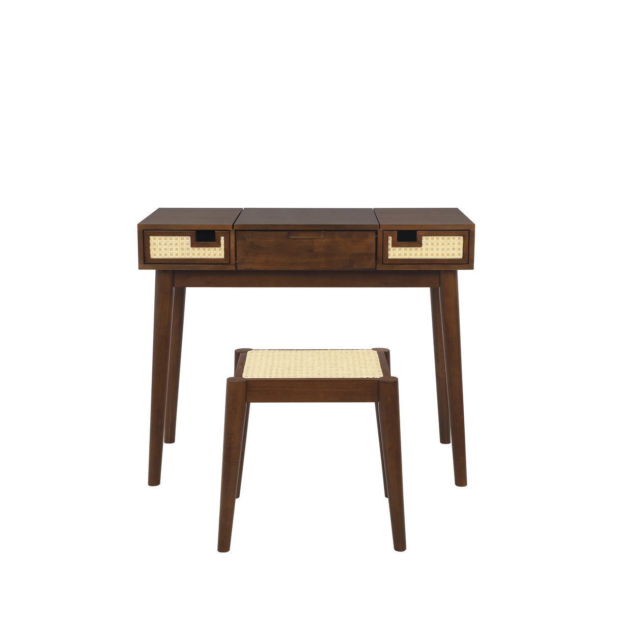 Chantal Wood 2 Cane Drawer Vanity with Stool