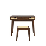 Chantal Wood 2 Cane Drawer Vanity with Stool