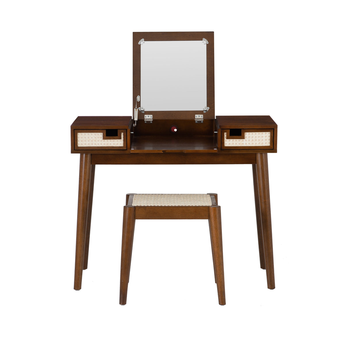 Chantal Wood 2 Cane Drawer Vanity with Stool