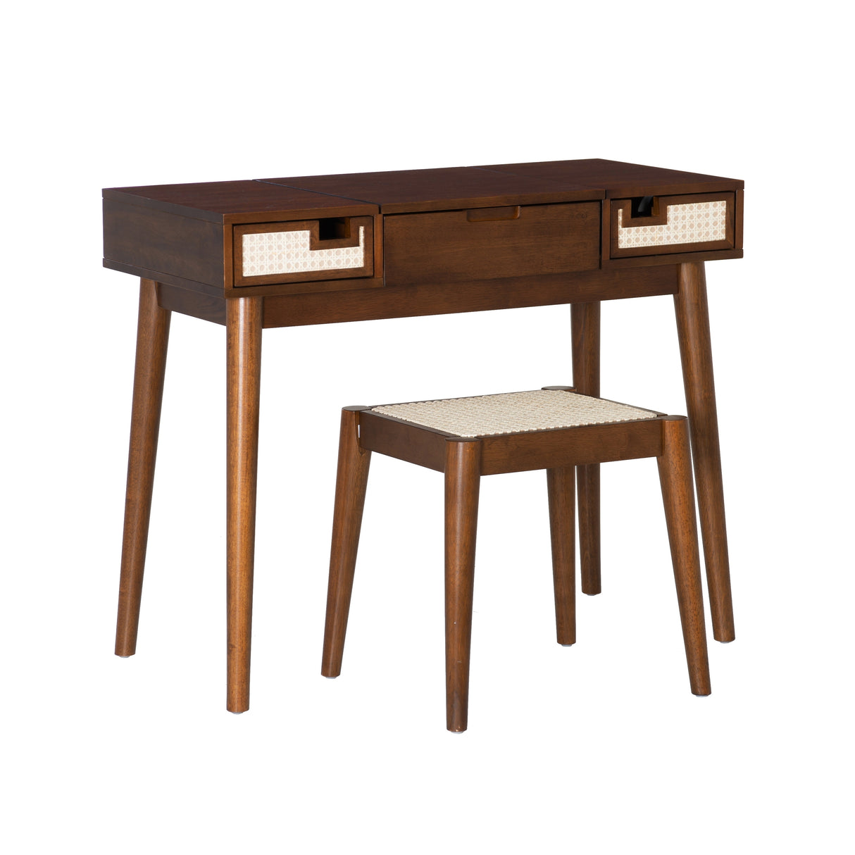 Chantal Wood 2 Cane Drawer Vanity with Stool