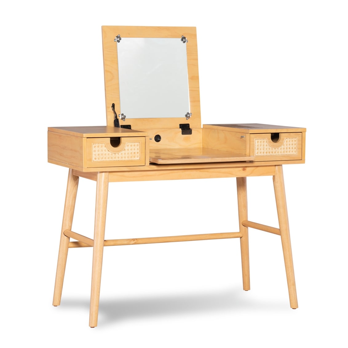 Chantal Wood 2 Cane Drawer Vanity with Stool