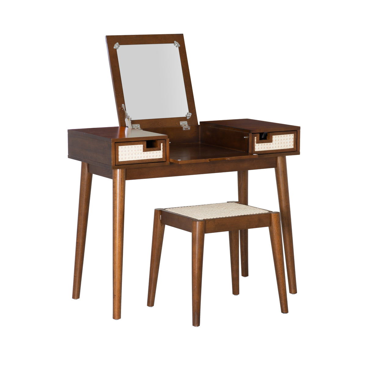 Chantal Wood 2 Cane Drawer Vanity with Stool