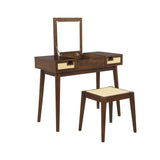 Chantal Wood 2 Cane Drawer Vanity with Stool