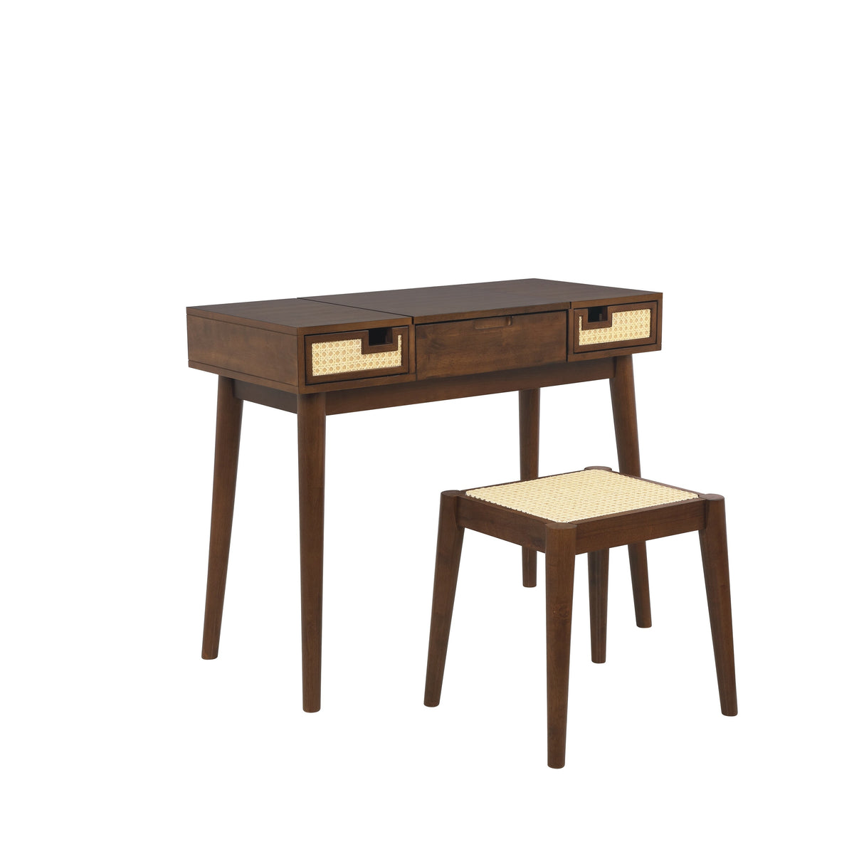 Chantal Wood 2 Cane Drawer Vanity with Stool