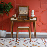 Chantal Wood 2 Cane Drawer Vanity with Stool