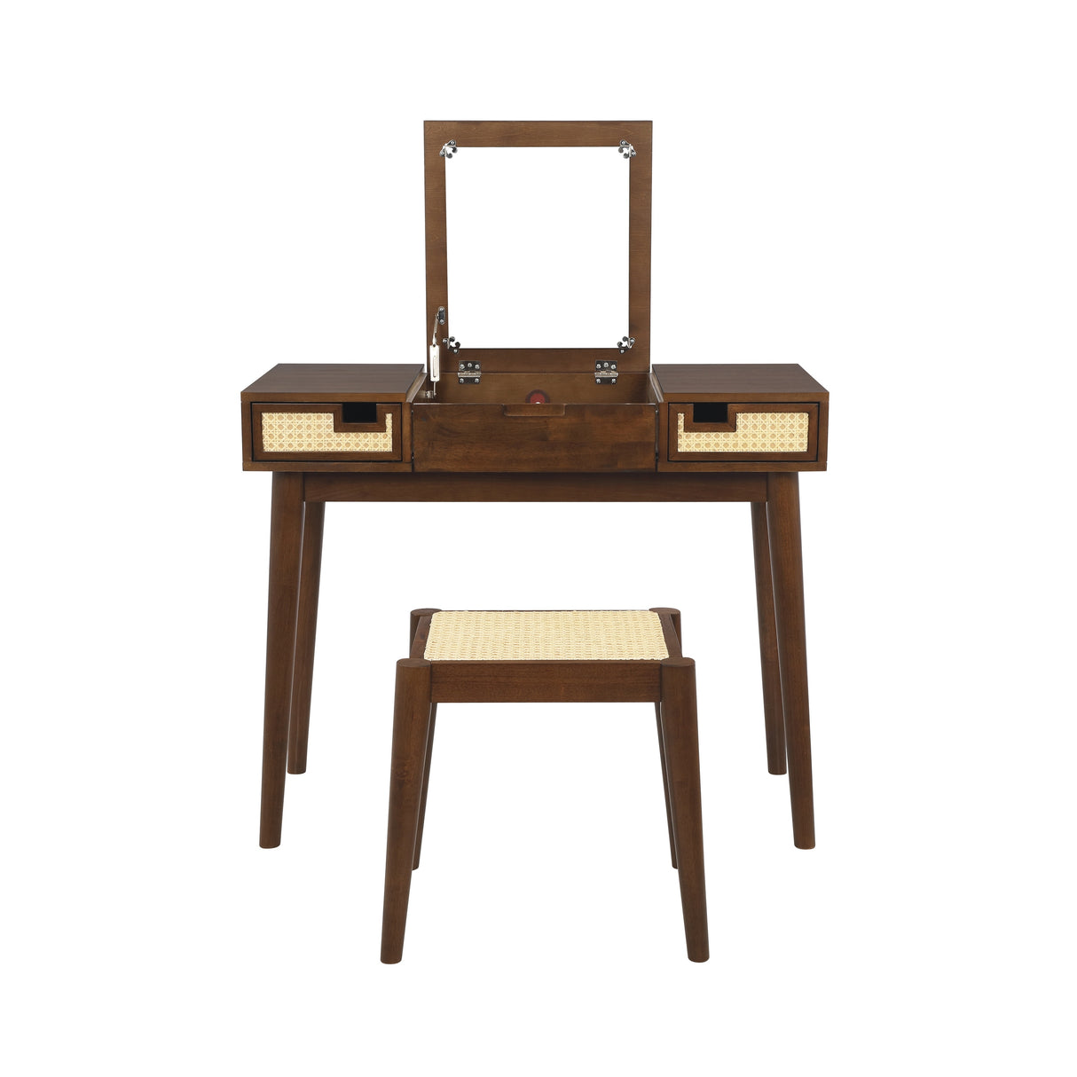 Chantal Wood 2 Cane Drawer Vanity with Stool