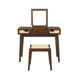 Chantal Wood 2 Cane Drawer Vanity with Stool