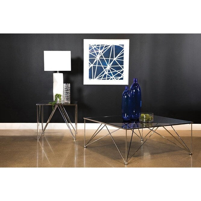 Coaster Furniture Chalet Chrome and Grey Square Coffee Table with Glass Top
