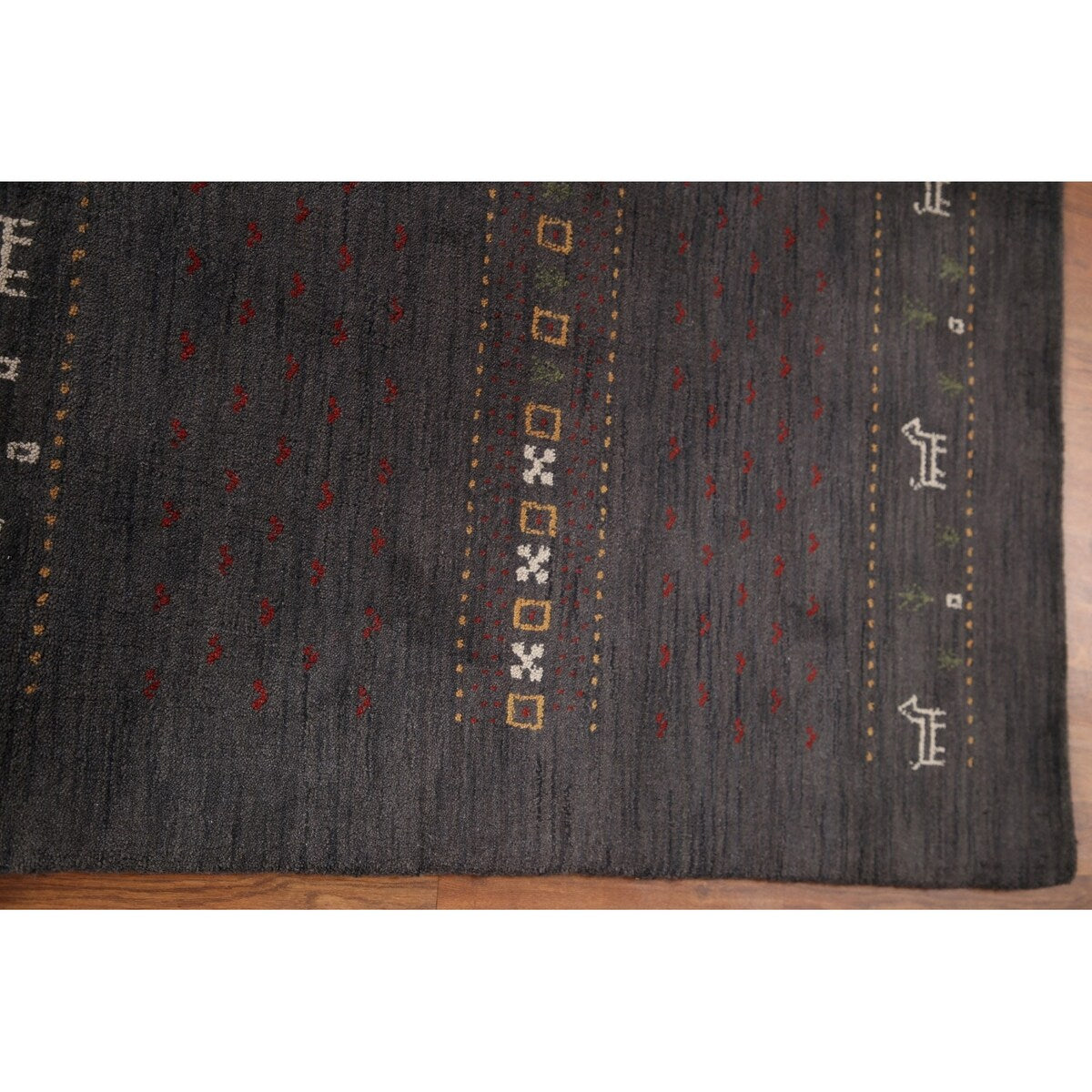 Charcoal Gabbeh Oriental Area Rug Handmade Wool Carpet - 5'4" x 8'3"