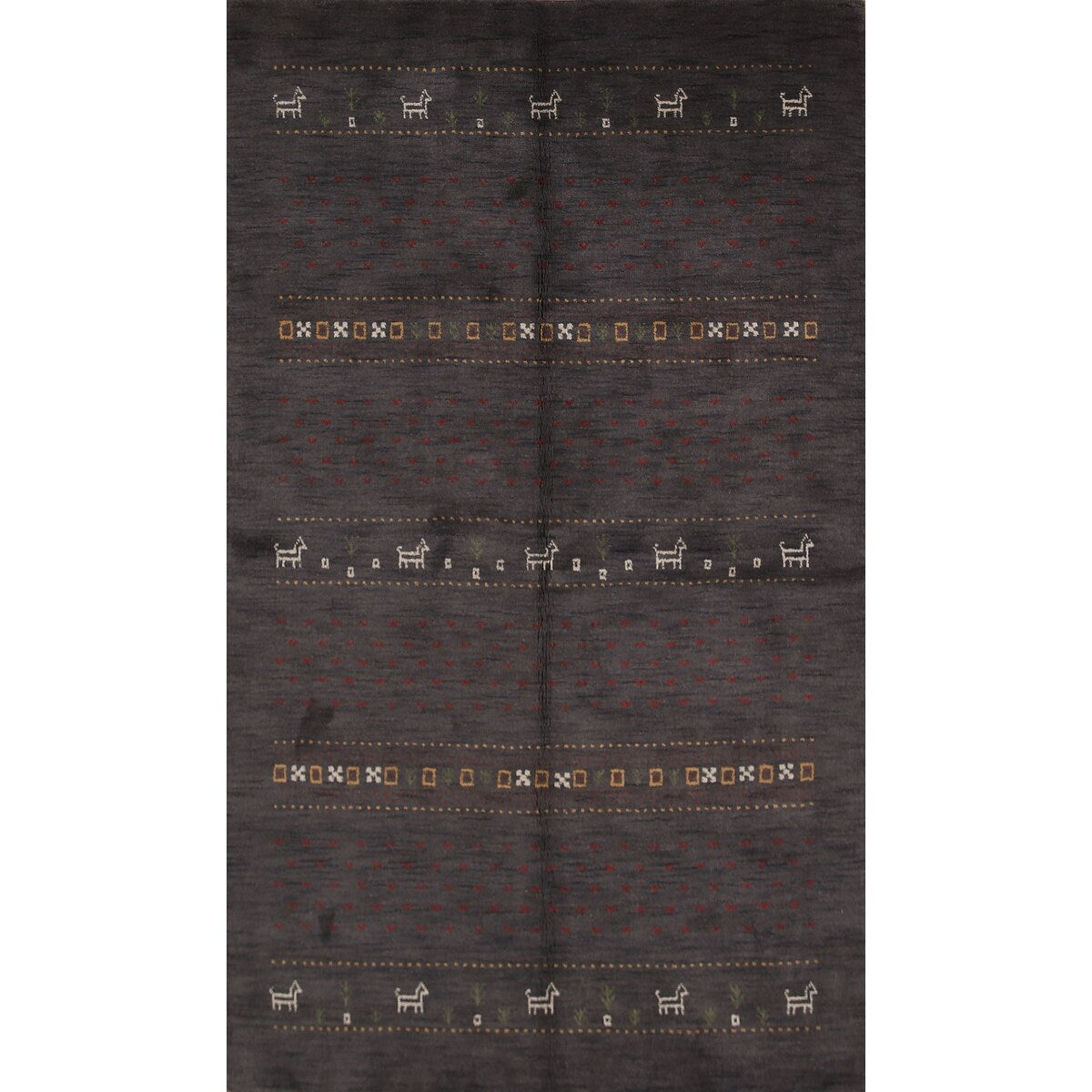 Charcoal Gabbeh Oriental Area Rug Handmade Wool Carpet - 5'4" x 8'3"
