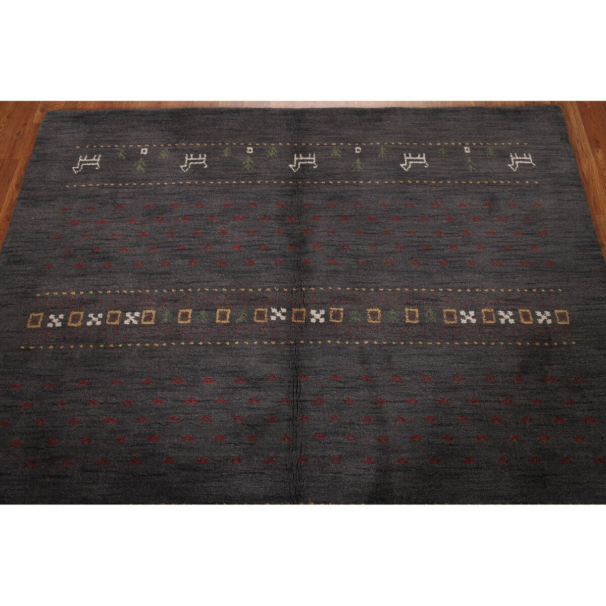 Charcoal Gabbeh Oriental Area Rug Handmade Wool Carpet - 5'4" x 8'3"