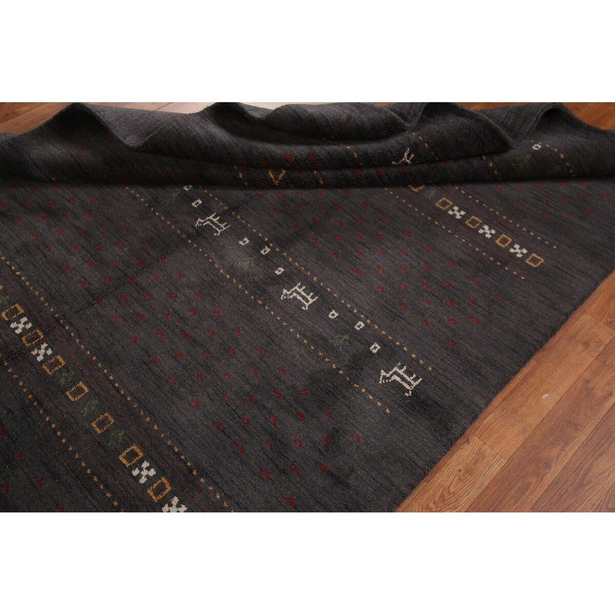 Charcoal Gabbeh Oriental Area Rug Handmade Wool Carpet - 5'4" x 8'3"