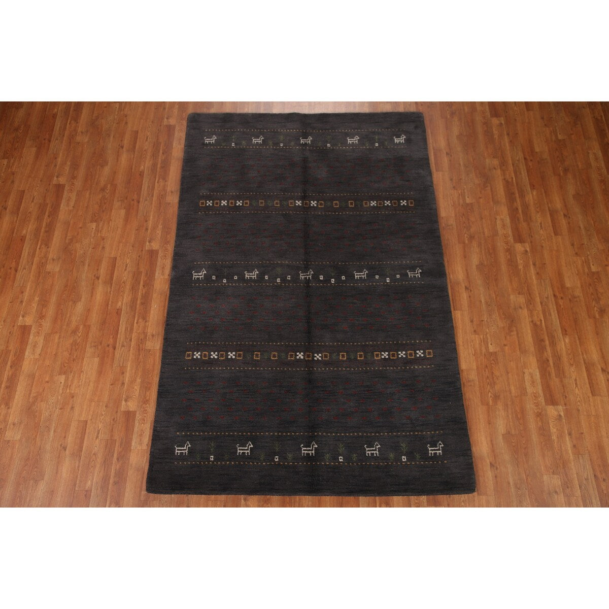 Charcoal Gabbeh Oriental Area Rug Handmade Wool Carpet - 5'4" x 8'3"
