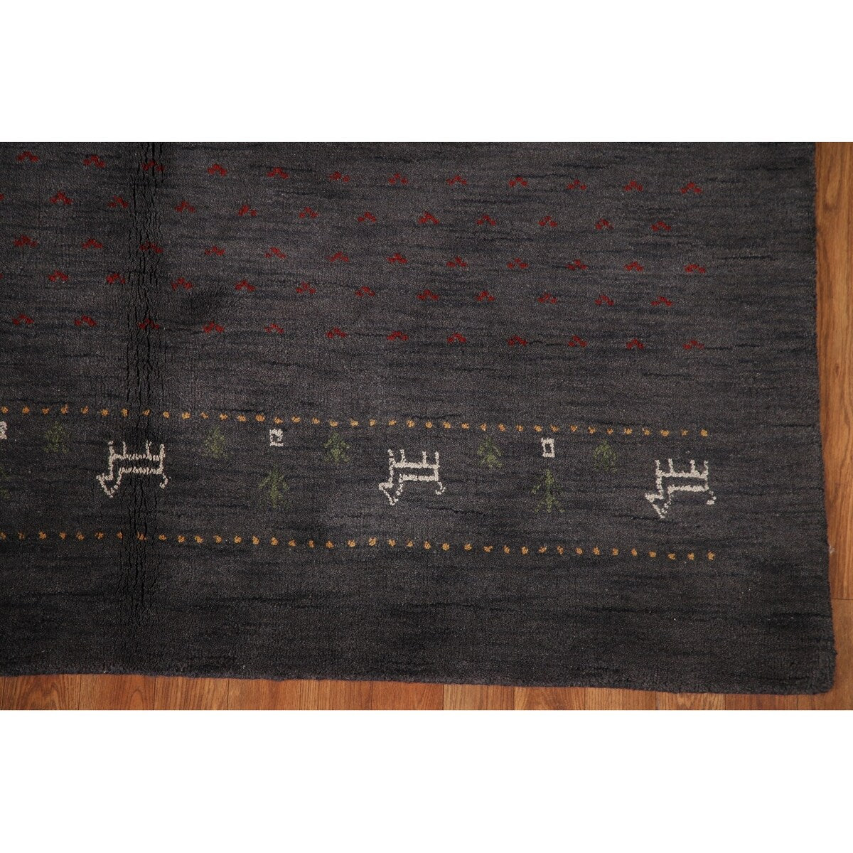 Charcoal Gabbeh Oriental Area Rug Handmade Wool Carpet - 5'4" x 8'3"