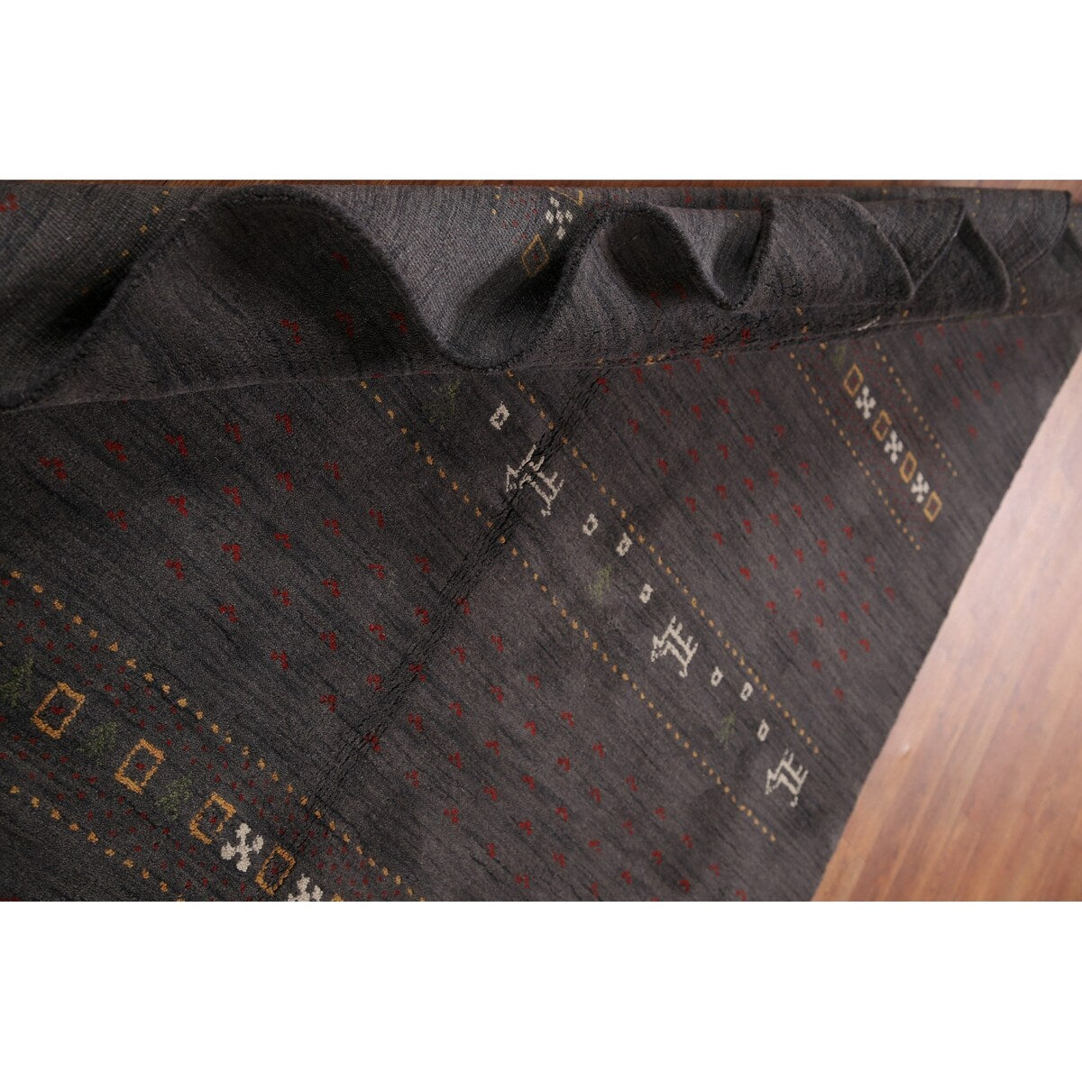 Charcoal Gabbeh Oriental Area Rug Handmade Wool Carpet - 5'4" x 8'3"