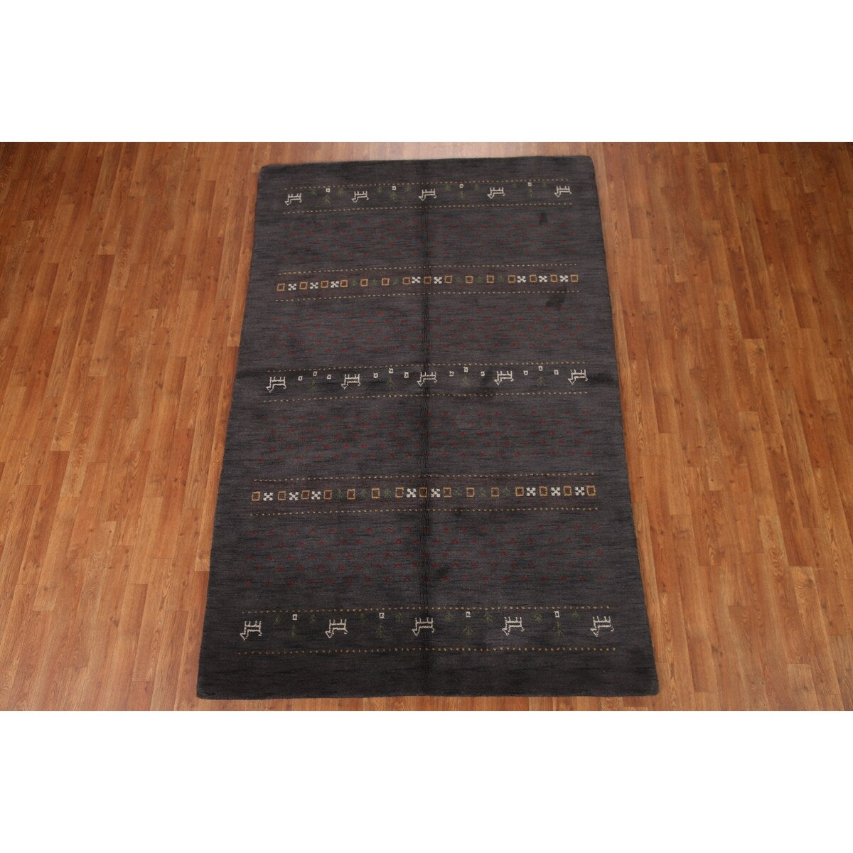 Charcoal Gabbeh Oriental Area Rug Handmade Wool Carpet - 5'4" x 8'3"