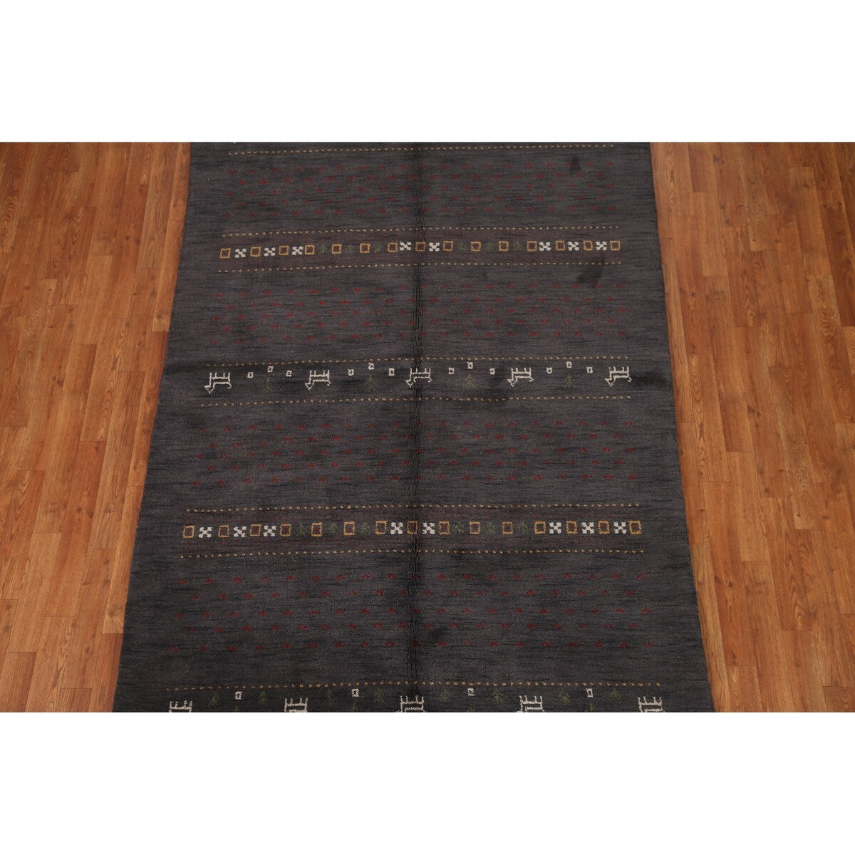 Charcoal Gabbeh Oriental Area Rug Handmade Wool Carpet - 5'4" x 8'3"