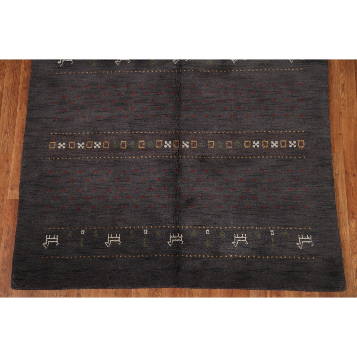 Charcoal Gabbeh Oriental Area Rug Handmade Wool Carpet - 5'4" x 8'3"