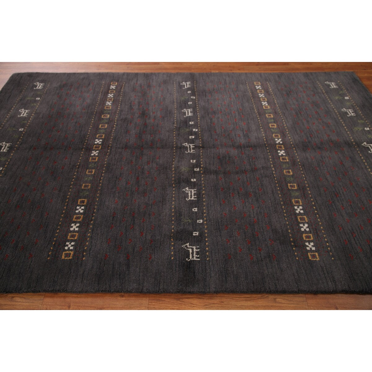 Charcoal Gabbeh Oriental Area Rug Handmade Wool Carpet - 5'4" x 8'3"