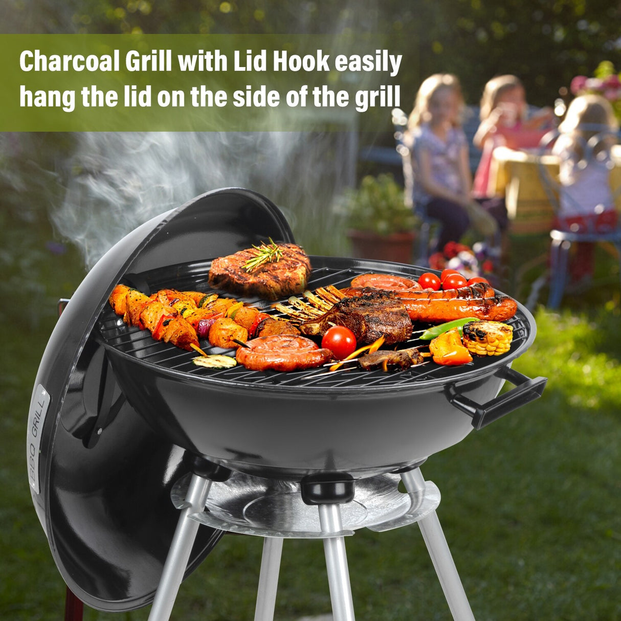 Ainfox Charcoal Grills 18.5” Portable BBQ Kettle Grill with Wheels for Barbecue