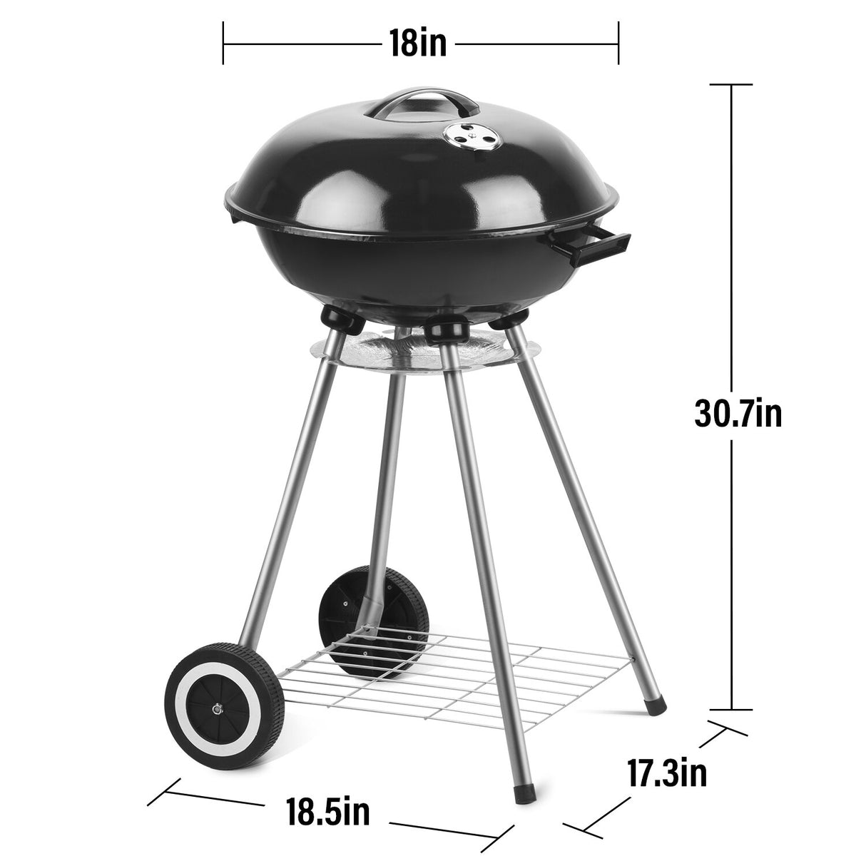 Ainfox Charcoal Grills 18.5” Portable BBQ Kettle Grill with Wheels for Barbecue