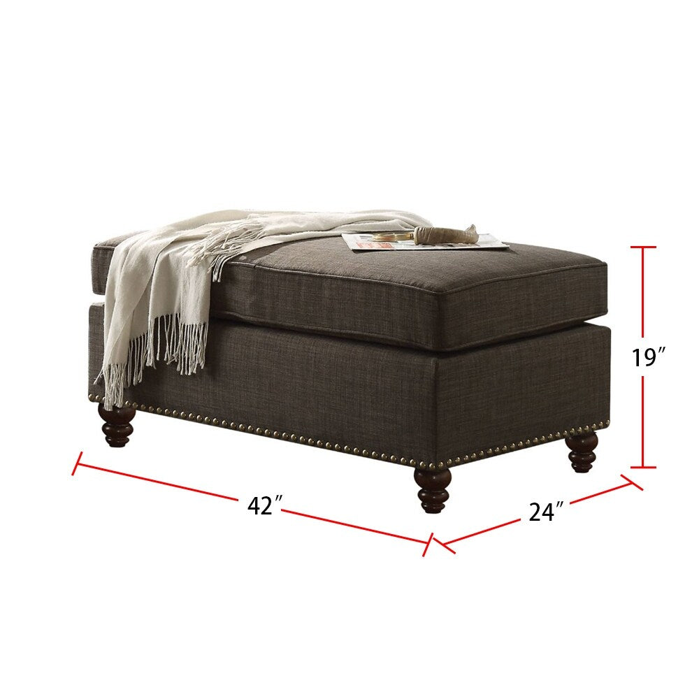 Charcoal Linen Ottoman with Nailhead Trim