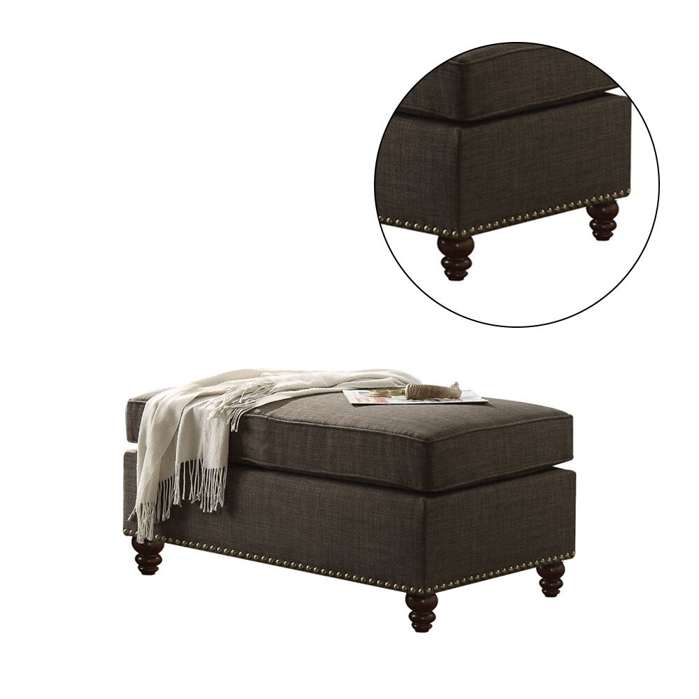 Charcoal Linen Ottoman with Nailhead Trim