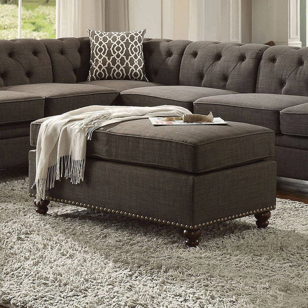 Charcoal Linen Ottoman with Nailhead Trim