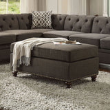 Charcoal Linen Ottoman with Nailhead Trim