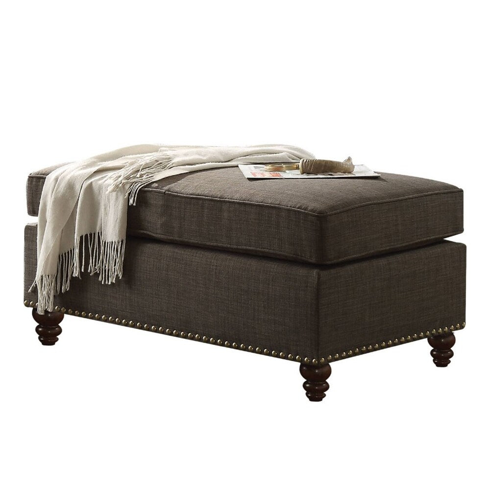 Charcoal Linen Ottoman with Nailhead Trim