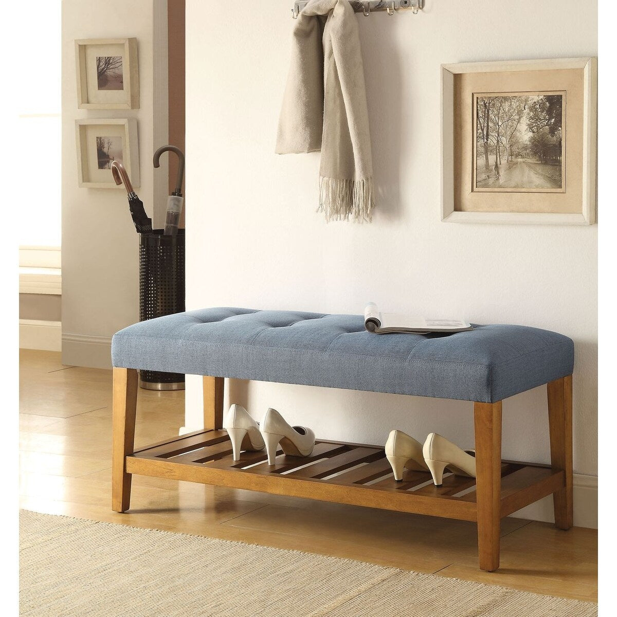 Charla Bench in Blue & Oak