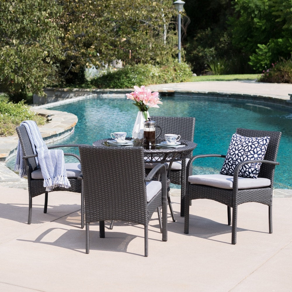 Charles Outdoor 5-piece Wicker Dining Set with Cushions by Christopher Knight Home