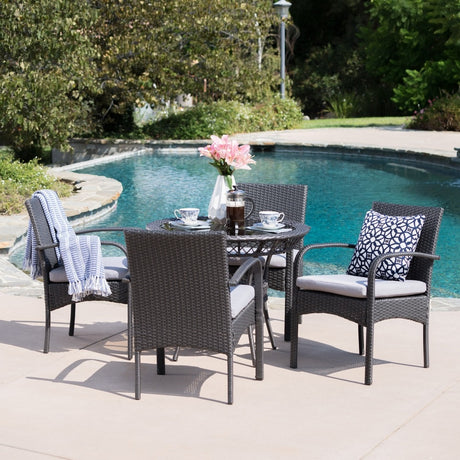 Charles Outdoor 5-piece Wicker Dining Set with Cushions by Christopher Knight Home